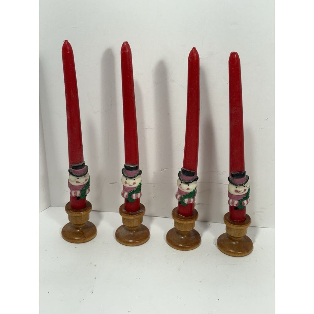 Vintage Set Of 4 Candles Red Avon Taper Christmasโ Sculpted W/ Wooden Holders